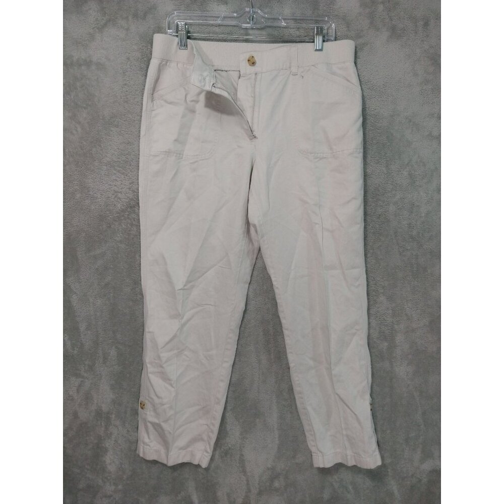J Jill Pants Womens Medium White Linen Blend Tapered Leg Crop Coastal Beachy